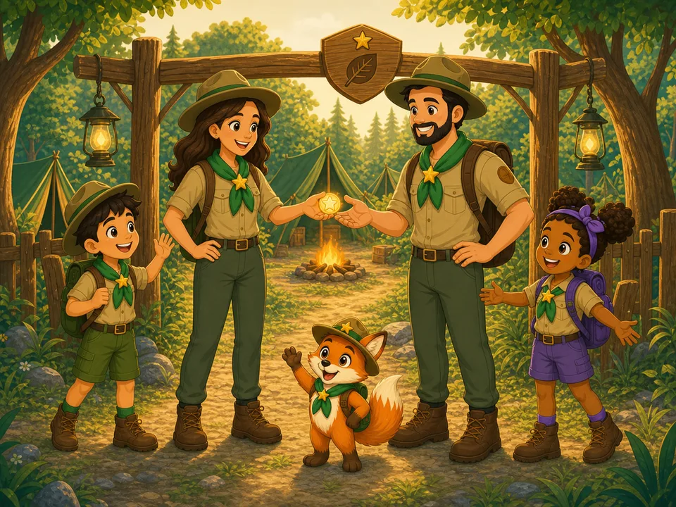 Zwei Eltern-Ranger verbinden sich über eine goldene Einladung zu einem gemeinsamen Familien-Camp.