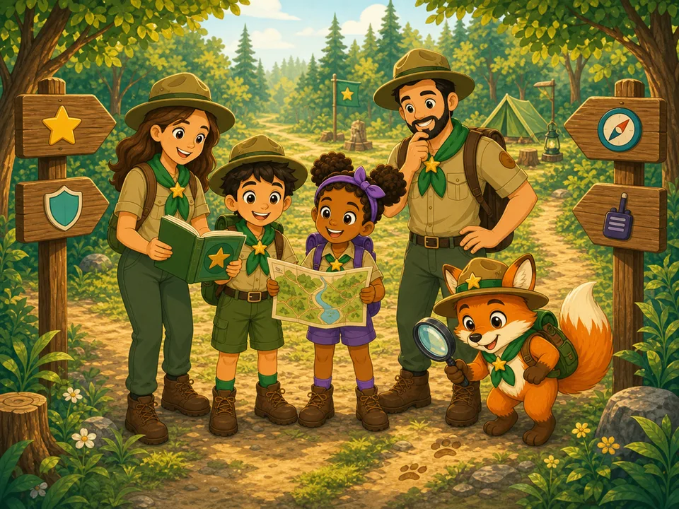 Die Ranger-Familie sucht mit Karte, Wegweisern und Finns Lupe gemeinsam nach verständlichen Antworten.