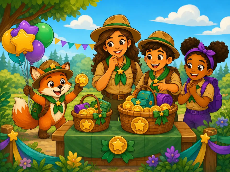 Finn und die Ranger-Familie vergleichen zwei faire Schatzkörbe für den kostenlosen Start und Premium.